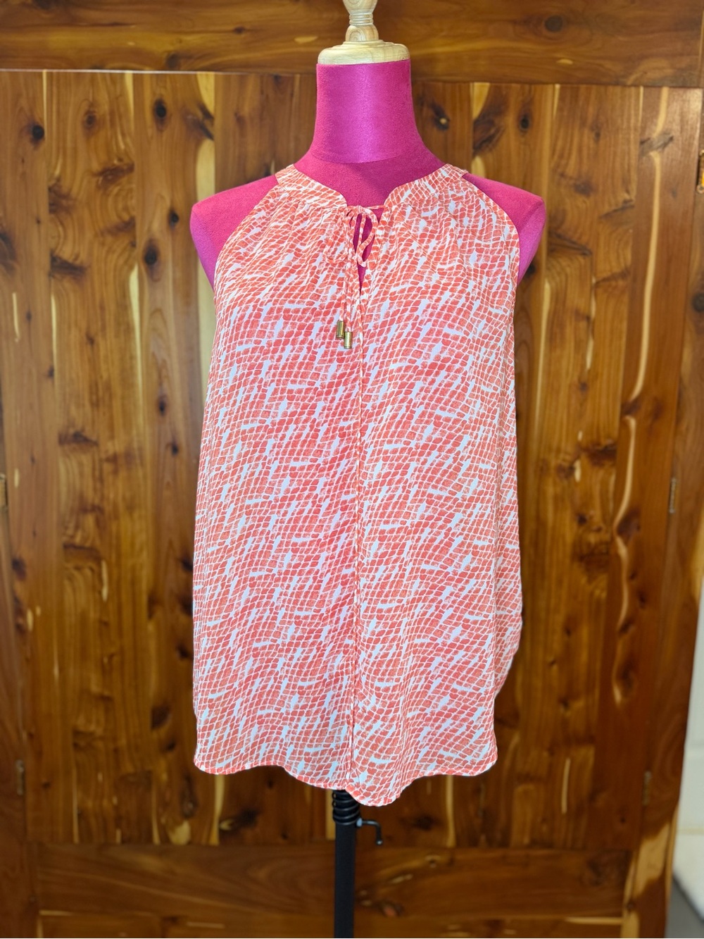 Banana Republic Orange & White Sheer Snakeskin Print Blouse Size Medium